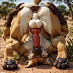 1boy abs africa african_wild_dog ai ai_generated anal_gape anthro anus ass autofellatio balls bara barazoku butt canid canine canine_genitalia canine_penis canis dark_nipples dog fangs furry furry_male gape gaping gaping_anus grass hands_on_ass hands_on_butt looking_at_viewer male muscle muscles muscular muscular_anthro muscular_male nipples oral_masturbation oral_sex pecs penis perineum photorealism photorealistic pony_diffusion_xl realism realistic red_eyes savanna self_suck solo stable_diffusion tail testicles trees upside-down upside_down