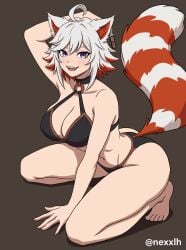 animal_ears bikini boobs butt demenishki female fur furry kemonomimi purple_eyes sfw tail vtuber white_hair
