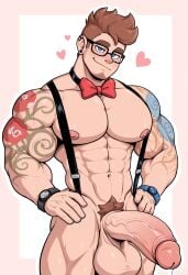 1boy 1male abs ai_generated attractive attractive_male balls bara bara_body beautiful beautiful_male big_balls big_muscles big_pecs big_penis big_testicles blue_eyes bow bowtie brown_hair civitai cum earring earrings erection facial_hair gay gay_male glasses gorgeous handsome handsome_man hot hot_as_fuck looking_at_viewer luke_(frieddough) male male_focus male_only muscle muscles muscular muscular_arms muscular_legs muscular_male muscular_thighs navel nipples nude nude_male pecs penis perfect perfect_body piercing piercings presenting presenting_self pubic_hair red_bowtie sexy sexy_body sexy_male shiny_skin short_hair simple_background smile smiling solo tattoo tattoo_on_arm testicles throbbing_penis veins veiny veiny_penis yaoi