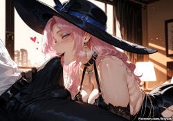 1boy 1girl ai_assisted ai_generated bangs bare_shoulders black_bra black_dress blue_eyes blush breasts choker cleavage curvaceous curvy curvy_female curvy_figure dress earrings elbow_gloves erection erection_under_clothes fellatio female gloves hat heart hetero honkai:_star_rail honkai_(series) indoors jade_(honkai:_star_rail) jewelry lace large_breasts licking lips long_hair looking_at_viewer lying makeup miyuai mole necklace oral pants penis pink_hair see-through solo_focus thick thick_ass thick_butt thick_hips thick_legs thick_thighs tongue tongue_out voluptuous voluptuous_female wide_hips wide_thighs window