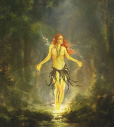 1girls breasts facepaint female loincloth nipples original pointy_ears red_hair solo tagme_(artist) topless