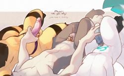 amazinky ambiguous_gender andrew_(amazinky) arthropod balls bee black_body blue_body blue_fur bodily_fluids caressing chastity_cage chastity_cage_only chastity_device chastity_device_only chastity_strap cum cum_while_chaste curling_toes dialogue dildo earning_chastity_removal edging english_text feet femboy flat_chastity_cage fur genital_fluids genitals gold_(metal) gold_chastity_cage gold_chastity_device grey_body grey_fur group group_sex hi_res hymenopteran insect jaiden_(radiown) kuniz_(character) long_term long_term_chastity male male/male metal_chastity_cage multiple_subs multiple_subs_one_dom mutual_chastity nude offscreen_character offscreen_dominant orgasm orgasm_denial phantom_orgasm phantom_stimulation predicament sex sex_toy shaking simple_background sounding_rod stimulation-free_orgasm strapon strapon_over_chastity stroking_dildo submissive submissive_male tease_and_denial teasing text threesome torment transparent_dildo transparent_sex_toy tremble_spikes trembling trio urethral wearing_chastity_cage wearing_chastity_device white_body white_fur yellow_body
