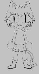 :3 animal_ears animated anthro big_breasts boots bottomwear breasts clothed clothing clothing_lift exposed_breasts female footwear hi_res huge_breasts looking_at_viewer monochrome neco-arc nipples shirt shirt_lift shoes simple_background skirt solo standing tail topwear tsukihime type-moon