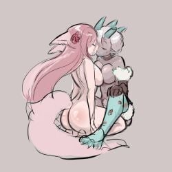 2female 2females 2girls animal_arms animal_ears animal_legs animal_tail fox fox_ears fox_girl fox_tail fur horns ignaryo_(character) kabocia lesbian naked naked_female pink_hair pl_vtube tail virtual_youtuber vtuber vtuber_persona vtuberfanart white_hair yuri