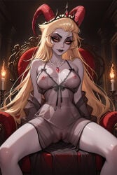 ai_generated artesensuale female female_only hazbin_hotel lilith_morningstar_(hazbin_hotel) nipples pussy see-through see-through_clothing solo solo_female solo_focus spread_legs