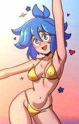 blue_hair character_request copyright_request golden_bikini golden_week large_breasts tagme tanquito