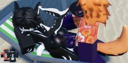 2boys anal anal_penetration anthro black_body furry gay hawaiian_shirt hybrid image large_penis oc orange_hair orca orca_tail original_character original_characters protogen purple_body roblox robloxian slap_mark sunglasses tagme