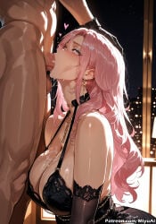1boy 1girl ai_assisted ai_generated bangs bare_shoulders blush breast_squeeze breasts cleavage cum cum_in_mouth cum_on_body cum_on_breasts cum_on_upper_body curvaceous curvy curvy_female curvy_figure deepthroat dress earrings elbow_gloves erection fellatio female gloves heart heart-shaped_pupils hetero honkai:_star_rail honkai_(series) huge_breasts indoors jade_(honkai:_star_rail) jewelry lace large_breasts long_hair miyuai night night_sky oral paizuri penis pink_eyes pink_hair sky solo_focus star_(sky) starry_sky testicles thick thick_ass thick_butt thick_hips thick_legs thick_thighs voluptuous voluptuous_female wavy_hair wide_hips wide_thighs window