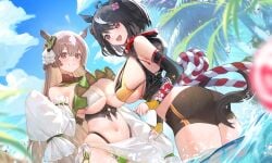 2girls big_breasts breasts female female_only horse_girl kitasan_black_(umamusume) looking_at_viewer satono_diamond_(umamusume) swimsuit umamusume umamusume_pretty_derby xiujia_yihuizi