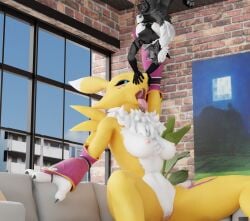 animal_genitalia animal_penis anthro aydan_(aydanfox) aydultcontent bandai_namco big_breasts black_body black_fur black_sclera breasts canid canine clothing digimon digimon_(species) dominant dominant_female duo female forced fox fur genitals hair hi_res imminent_vore male male/female mammal nipples nude open_mouth oral_vore panicking penis renamon size_difference smile tongue tongue_out tuft unwilling_prey vore vulva white_body white_fur yellow_body yellow_fur
