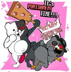 ass balls belly better_version_at_source danganronpa duo genitals hi_res imminent_spanking kurokuma male male/male male_only monokuma navel penis punishment robot_penis smooth_skin torquewintress