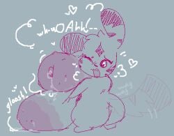 :3 anthro areola ass big_breasts blush body_markings breasts bumpy_areola busty busty_male furry heart heart_symbol huge_breasts katsuma katsuma_(species) lactating lactating_nipples lactation male mammal massive_breasts milking_breasts moshi_monsters nipples one_eye_closed sagging_breasts saggy_breasts simple_background sketch smile solo solo_anthro tail tail_wagging teeth text text_focus