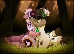 2_tails absurd_res anthro anthro_on_anthro bodily_fluids cum duo ejaculation forest frottage fur genital_fluids genitals hi_res lakkithefox machine magus_(magusproto) male male/male multi_tail penile penis penises_touching plant protogen sex tail tree zimwawa
