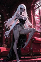 ai_generated artesensuale carmilla_carmine couch female female_only hazbin_hotel nipples open_clothes pussy solo solo_female solo_focus