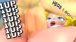1boy 1girls 3d 3d_(artwork) balls bedroom blonde_hair blue_eyes breasts duo female female/male female_focus half-closed_eyes indoors kabalmystic_(style) light-skinned_female light-skinned_male light_skin lips lipstick long_hair male male/female male_on_female male_on_top mario mario_(series) motion_blur nintendo nipples open_mouth part_3 pink_lipstick princess_peach sex sloth_bones_(artist) text tongue tongue_out unseen_male_face