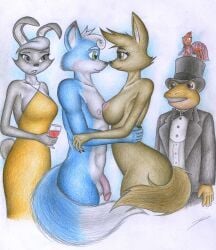 5_fingers absurd_res aged_up amphibian anthro anthro_on_anthro arachnid arthropod balls black_nose blue_body blue_fur blush breasts canid canine canis clothed clothed_anthro clothed_female clothed_male clothing colored_pencil_(artwork) crossover crossover_ship dreamworks dress ellen_wolf_foxington fan_character female fingers fox frog fur genitals green_body green_skin group hair hare hat headgear headwear hi_res humanoid_hands hybrid lagomorph leporid male male/female mammal marcus_mccloud ms._tarantula_(the_bad_guys) multicolored_body multicolored_fur mygalomorph navel nintendo nipples nude nude_anthro nude_female nude_male orange_body orange_fur penis peppy's_granddaughter pink_body pink_fur public public_nudity sinaherib slippy's_son smile spider standing star_fox story story_in_description suit tail tarantula the_bad_guys toad_(frog) top_hat traditional_media_(artwork) two_tone_body two_tone_fur white_body white_fur white_hair wolf