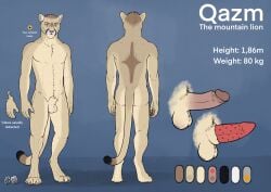 2025 animal_genitalia animal_penis anthro athletic athletic_anthro athletic_male balls butt cougar dated erection felid feline feline_genitalia feline_penis front_view fully_sheathed fur genitals glistening glistening_eyes hi_res hufnaar humanoid_genitalia humanoid_penis male male_anthro mammal model_sheet mouth_closed nude orange_eyes penis pink_nose pink_penis qazm rear_view red_penis sheath simple_background solo standing tan_balls tan_body tan_fur tan_sheath