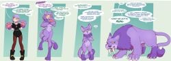 amity_blight anthro anthrofied big_breasts breast_expansion cat_ears cat_girl cat_tail catgirl dialogue disney english_text femsub furry humor paws purple_fur purple_hair size_transformation text the_owl_house tiger_girl transformation wrenzephyr2