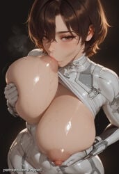 1girl ai_generated alternate_version_at_source asian asian_female ass ass_focus big_ass big_butt big_hips brown_hair child_bearing_hips clothing evie_(stellar_blade) fat_ass hips_wider_than_shoulders huge_ass hypet medium_breasts pale_skin shift_up shiny shiny_skin short_hair simple_background steam steaming_body stellar_blade stellar_blade:_blood_rain sucking_nipples tagme thick thick_ass thick_hips thick_legs thick_thighs thighs tight_clothing tomboy wide_hips