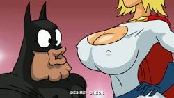 1boy 1girls 2015 720p animated animated_gif batman batman_(bruce_wayne) batman_(series) batmetal blonde_hair bruce_wayne chest dc dc_comics face_in_breasts gif horny huge_breasts huge_cleavage in_heat jiggle jiggling_breasts justice_league justice_league_unlimited kara_zor-el motorboating nipples_visible_through_clothing power_girl superheroine