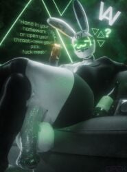 2026 3d_(artwork) animal_genitalia animal_penis anthro areola areola_slip balls big_balls big_breasts big_penis black_areola black_clothing black_dress black_glans black_legwear black_thigh_highs bodily_fluids breasts cigarette cigarette_smoke clothing collar crossed_legs cum cum_on_penis dialogue digital_media_(artwork) doctorpurple2000 dress dripping emanata english_text equine_genitalia equine_penis flaccid furniture genital_fluids genitals glans glistening glistening_genitalia glistening_penis glowing gradient_penis green_text grey_sofa gynomorph hi_res holding_cigarette holding_object huge_balls huge_penis huge_thighs inside intersex lagomorph legwear lens_flare leporid mammal neon on_sofa penis precum precum_drip profanity question_mark rabbit sheath sitting sitting_on_sofa smoke smoking smoking_cigarette sofa solo steamy_breath syn_(varodai) talking_to_viewer text thick_thighs thigh_highs wet wet_penis white_balls white_body white_breasts white_penis white_sheath wine_bottle