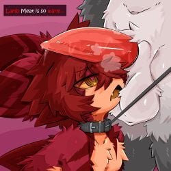 1:1 absurd_res anthro aquatic balls big_balls bodily_fluids bovid caprine collar countershading cult_of_the_lamb drooling duo fish fur furred_shark gaogomon gaogomon_(oc) genitals heart_eyes heart_symbol hi_res lamb_(cult_of_the_lamb) leash leash_pull leashed_collar male male/male mammal massive_monster_(studio) penis saliva shark sheep steam tapering_penis