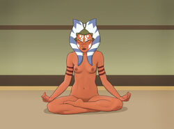 5_fingers 5_toes ahsoka_tano alien alien_humanoid anaxus areola arm_markings barefoot breasts clone_wars closed_eyes facial_markings feet female fingers forces_of_destiny head_markings hi_res humanoid lekku_(anatomy) markings meditation navel nipples nude orange_body solo star_wars the_clone_wars:_season_four toes togruta