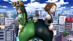 1boy 2girls 3d 3d_(artwork) ass assjob big_ass big_butt big_penis black_eyes brown_eyes brown_hair butt buttjob collaborative_buttjob collaborative_hot_dogging double_assjob double_hot_dogging enormous_ass enormous_butt enormous_penis female female_focus giant_ass giant_butt giant_female giant_male giant_penis giantess gigantic_ass gigantic_butt gigantic_penis green_hair hero_outfit_(mha) hotdogging huge_ass huge_butt huge_cock huge_penis hyper_ass hyper_butt hyper_penis izuku_midoriya large_ass large_butt large_penis long_penis male/female massive_ass massive_butt massive_penis my_hero_academia ochako_uraraka outercourse penis skin_tight source_filmmaker thick_thighs tsuyu_asui