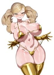 ann_takamaki atlus big_ass big_butt big_nipples big_thighs big_tits big_titties bikini choclo_draws clothing commission curvaceous curvaceous_female curvaceous_figure curvy curvy_figure curvy_hips female female_focus female_only golden_bikini long_hair nipples persona persona_5 persona_5_royal sega twintails yellow_hair