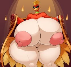 2020 anthro areola beak big_breasts breasts clothing eyebrows eyelashes feathers female generation_2_pokemon genitals green_eyes hi_res ho-oh hope_(lancefoxcia) huge_breasts hyper hyper_breasts jaeh legendary_pokemon nintendo nipples nude pink_areola pink_nipples pokemon pokemon_(species) pokemorph red_body red_feathers solo thick_thighs vulva white_body white_feathers