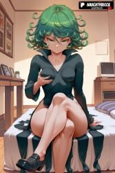 1girls 2025 ai_assisted ai_generated anime animeprds25 artist_name bed bedroom black_dress black_footwear breasts collarbone crossed_legs curly_hair dress grabbing_own_breast green_eyes green_hair hi_res high_quality high_resolution highres indoors long_sleeves looking_at_viewer no_panties on_bed one-punch_man one_punch_man patreon_username photo_(object) picture_frame pillow shoes short_hair side_slit sitting small_breasts solo stable_diffusion tatsumaki thick_thighs watermark