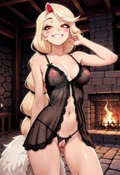 ai_generated artesensuale babydoll charlie_morningstar_(hazbin_hotel) female female_only hazbin_hotel lingerie nightgown nightie nipples pussy sleepwear solo solo_female solo_focus