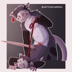 1:1 absurd_res american_opossum anthro duo grey_body hi_res male male/male mammal marsupial opossum_taro