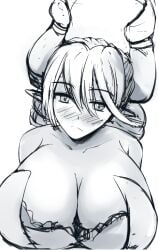 1girls black_and_white blush boobs closed_mouth demon demon_girl demon_horns duel_monster embarrassed female hi_res huge_breasts karadoc labrynth_of_the_silver_castle large_breasts looking_at_viewer lovely_labrynth_of_the_silver_castle monochrome necklace pose solo standing twin_drills twintails white_hair younger_female yu-gi-oh!