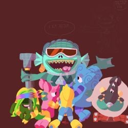 1boy 2_penises 4_arms 5girls anus big_blue_bubble blood_drip boobs clothing dick drooling edit fish foot glasses hair happy hoola male menstruation monster my_singing_monsters nipples penis pomily pompom_(my_singing_monsters) pussy rooba russian_text shell smoke sooza sucking t-pirainha t-pirainha_(my_singing_monsters) teeth text tootoo