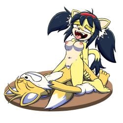 1:1 2_tails 4_toes ahegao alpha_channel areola blue_hair blue_tail_tip blush breasts canid canine clitoris clothing cowgirl_position dipstick_tail domestic_cat feet felid feline felis female fox from_front_position fur genitals gloves gloves_only hair handwear handwear_only hi_res honey_the_cat looking_pleasured male male/female mammal markings michata miles_prower mostly_nude multi_tail navel nipples nude on_bottom on_top penetration pigtails pink_areola pointy_ears prick_ears red_hairband sega sex signature sonic_the_fighters sonic_the_hedgehog_(series) tail tail_markings toes tongue tongue_out vaginal vaginal_penetration vulva white_tail_tip yellow_body yellow_fur