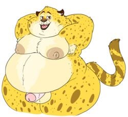 1boy anthro armpit_tuft aroused balls belly belly_overhang benjamin_clawhauser big_belly big_moobs big_nipples cheetah dewlap_(anatomy) disney double_chin drawpile erection fangs felid feline flat_colors foreskin fur genitals hi_res male male_only mammal moobs nipples nood1e obese obese_anthro obese_male overweight overweight_anthro overweight_male penis solo spots spotted_body spotted_fur thick_penis thick_thighs uncut wide_hips zootopia