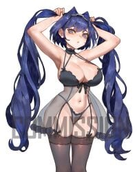 big_ass big_breasts big_butt big_thighs big_titties blue_hair breasts character_request choclo_draws clothing commission curvaceous curvaceous_female curvaceous_figure curvy curvy_figure curvy_hips female female_focus female_only high_thighs lingerie long_hair looking_at_viewer ouro_kronii twintails