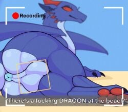 abzollozdol akim backsack balls beach big_balls blue_body blue_fur blue_scales blue_wings butt butt_focus camera_view dragon english_text feral fur furred_dragon furred_scalie genitals horn male mythological_creature mythological_scalie mythology profanity red_eyes red_horn scales scalie solo text wings