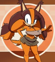 anthro armband badger big_breasts blackchaos64 blue_eyes breasts brown_fur color_edit colored colored_sketch curvy curvy_figure lurking_judgement necklace orange_fur self_upload sonic_(series) sonic_boom sonic_the_hedgehog_(series) sticks_the_badger tagme twintails