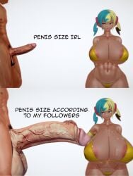 3d 3d_(artwork) 3d_model 3d_render canari_(pokemon) canary_(pokemon) dark-skinned_female dark_skin english_text game_freak hyper hyper_penis koikatsu large_areolae light-skinned_male light_skin nintendo normal_penis penis penis_comparison penis_size_difference pokemon size_comparison size_difference taf4mad text two-tone_hair unrealistic_proportions