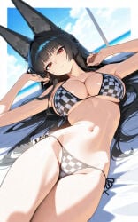 big_breasts hoshimi_miyabi looking_at_viewer pose sexy shiny_skin suggestive swimsuit zenless_zone_zero