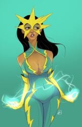 1girls big_breasts black_hair breasts cleavage dark-skinned_female dark_skin electro_(marvel) female francine_frye marvel noah_eisenman solo spider-man_(series)