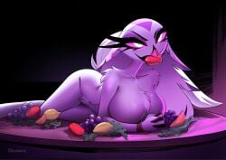 anthro avian avian_humanoid chromaticmood food_play hellaverse helluva_boss naked naked_female nude nude_female stella_(helluva_boss) vivienne_medrano vivziepop