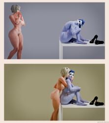 3d dexit_nsfw futa_with_female futanari hugging hugging_from_behind kiss_on_cheek kissing mercy nyl_mercy nyl_widowmaker overwatch overwatch_2 widowmaker