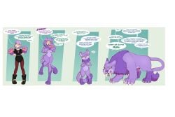 amity_blight anthro anthrofied big_breasts breast_expansion cat_ears cat_girl cat_tail catgirl dialogue disney english_text femsub furry humor paws purple_fur purple_hair size_transformation text the_owl_house tiger_girl transformation wrenzephyr2