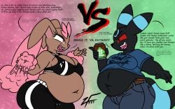 1girls 2girls bbw belly_dancer big_breasts breasts brown_fur cleavage eeveelution fan777zelda female huge_breasts lopunny overweight pokemon pokemon_(species) tagme thick_thighs umbreon wide_hips