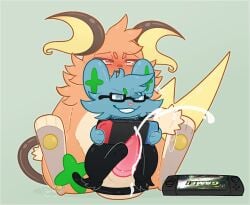 amp_the_shinx balls big_balls black_body black_fur blue_body blue_eyes blue_fur blush bodily_fluids cheek_tuft cocky_grin collar colored cum cumshot digital_drawing_(artwork) digital_media_(artwork) duo ejaculation electronics facial_tuft fan_character feet feral foot_fetish foot_play footjob fur game_console gaming generation_1_pokemon generation_4_pokemon genital_fluids genitals glass hi_res implied_handjob jasucharm line_art looking_pleasured male male/male neck_tuft nintendo nintendo_switch on_lap orange_body orange_eyes orange_fur pawpads penis playing_video_game pokemon pokemon_(species) precum raichu sex shinx sitting sitting_on_another sitting_on_lap super_smash_bros. switch_console tan_body tan_fur tuft zeustheraichu