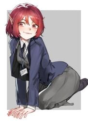 choclo_draws clothing elf_ears elf_female elf_girl female female_focus female_only original original_character red_eyes red_hair short_hair skinny skinny_girl