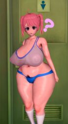 1girls 3d 3d_(artwork) after_oral after_sex armpit_hair bandizone big_areola big_ass big_belly big_breasts big_nipples chubby drooling female_only kneehighs koikatsu nipples_visible_through_clothing open_mouth pink_hair pubic_hair pubic_hair_peek saliva shorts sports_bra straight suprised sweat sweaty_body thick_thighs toilet wet_body